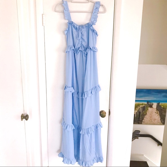 🦋 TALL SKY BLUE RUFFLE MAXI DRESS! - Picture 6 of 12